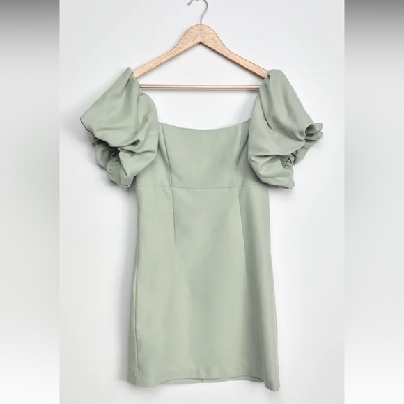 Lucia Light Sage Off-the-Shoulder Puff Sleeve Mini Dress - Picture 5 of 7